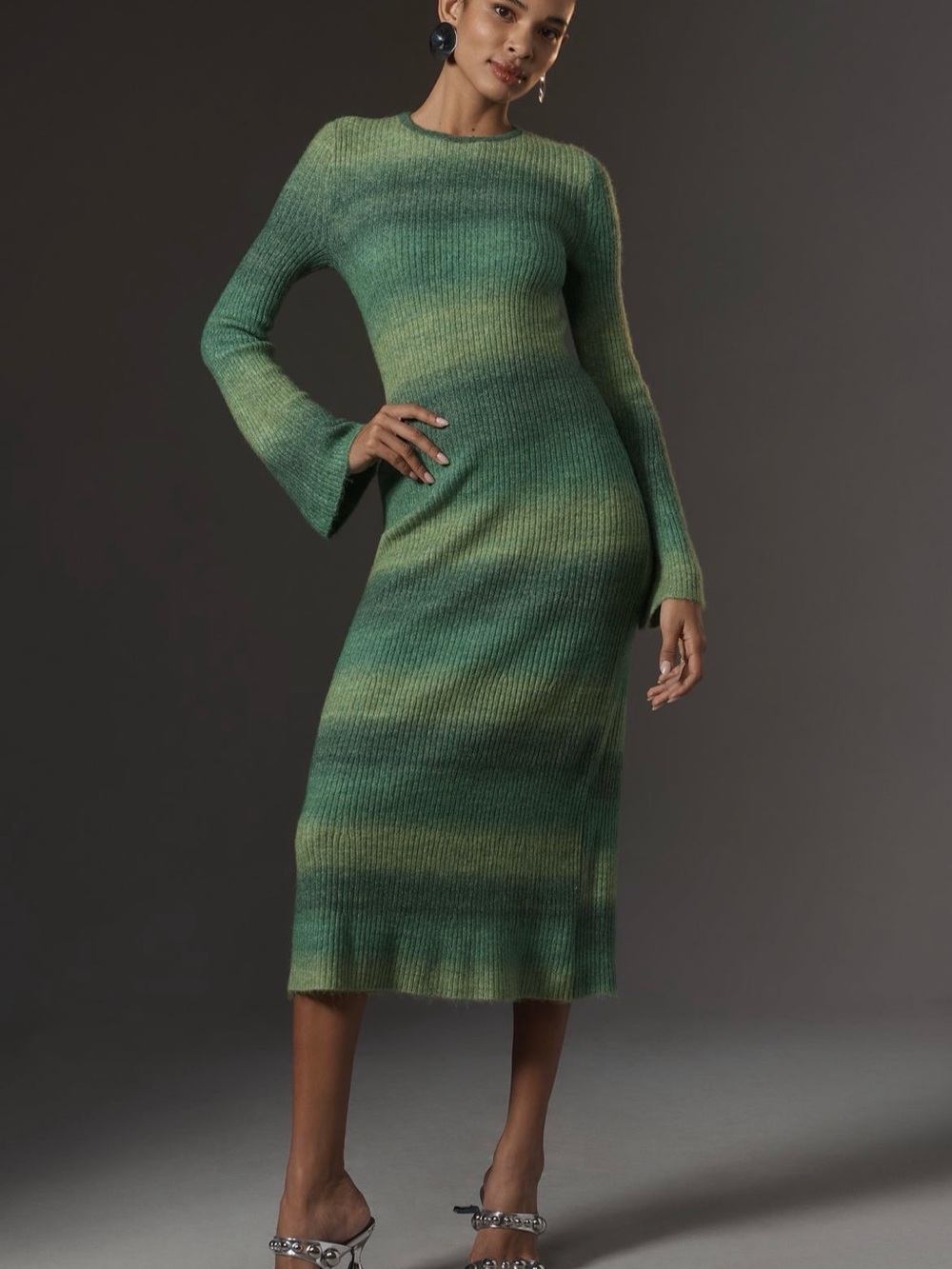 Anthropologie Simon Miller Green Ombre Ribbed Crewneck Sweater Dress - Picture 6 of 8